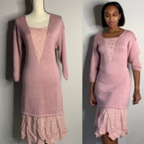 My Michelle Vintage Pink Knit Long Sleeve Midi Sweater Dress - Picture 11 of 16